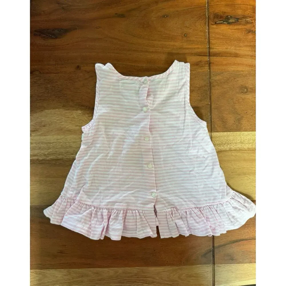 Ralph Lauren Pink White Stripe 100% Cotton Top Size 24 Months